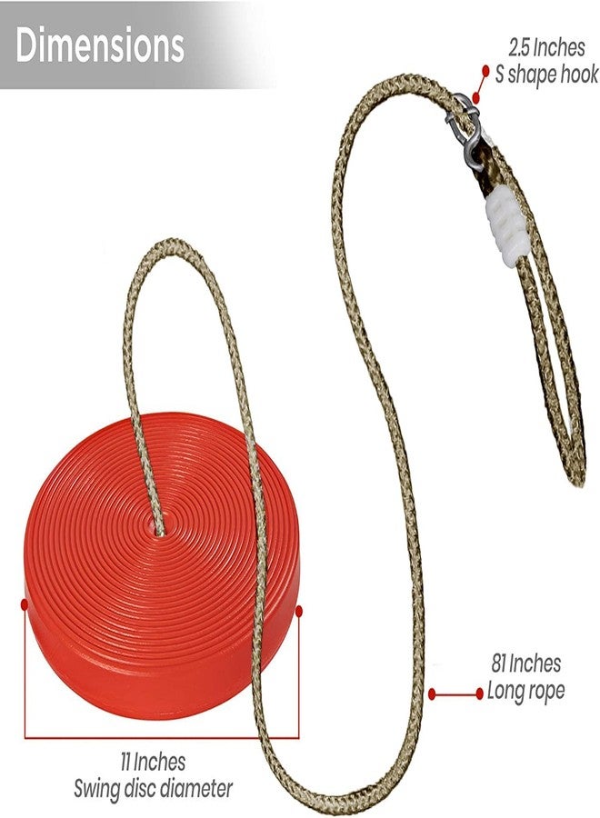 REZNOR أرجوحة دائرية معلقة بحبل على شكل قرص بلاستيكي من ريزنور، مناسبة للأطفال في الملاعب والحدائق والأماكن الخارجية والداخلية، قابلة لتعديل الارتفاع، تتحمل وزنًا يصل إلى 120 كجم، لون أحمر - Image 2